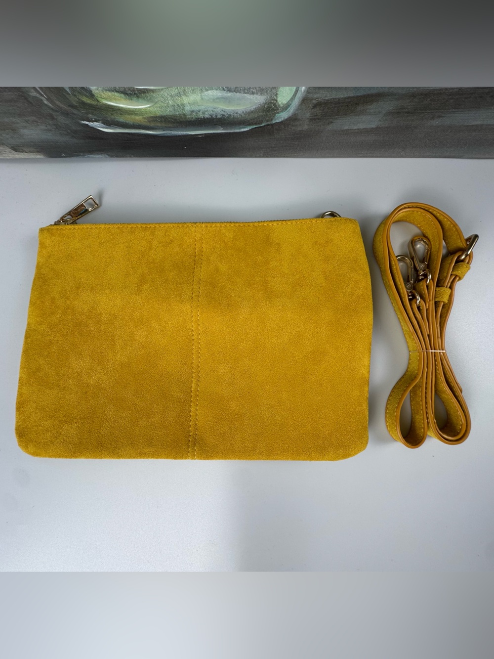 Forever 21 Mustard Yellow Suede Wristlet Clutch